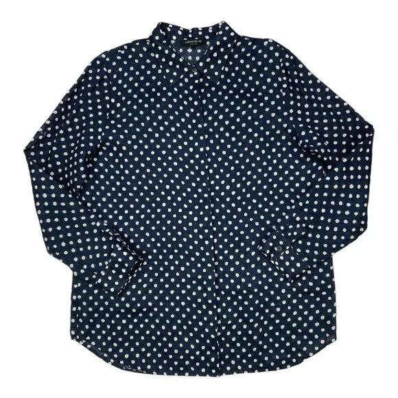 Lafayette 148 Linen Button Front Shirt L Blue Polka Dot - Picture 16 of 16